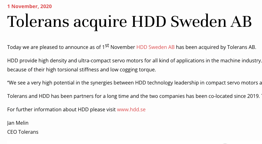 Tolerans acquire HDD Sweden AB